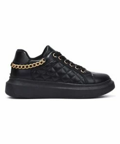 Top 10 😉 Cape Robbin Black Quilted Chain-Accent Platform 👟 Sneaker - 👩 Women 🔥