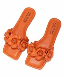 Cheap ✔️ Cape Robbin Orange Floral-Band Square-Toe 🩴 Sandal - 👩 Women ✔️
