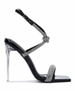 Budget ⌛ Cape Robbin Black Rhinestone Knot-Strap Heeled 🩴 Sandal - 👩 Women 🎁