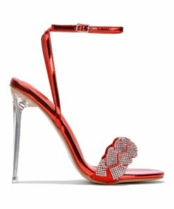 Deals 😉 Cape Robbin Red Rhinestone-Accent Metallic Heel Ankle-Strap 🩴 Sandal - 👩 Women ⭐