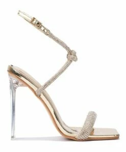 Coupon 🔥 Cape Robbin Gold Rhinestone Knot-Strap Heeled 🩴 Sandal - 👩 Women 🎁