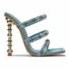 New ⌛ Cape Robbin Teal Cross Rhinestone-Accent Rena Meatllic-Heel 🩴 Sandal - 👩 Women 🎁
