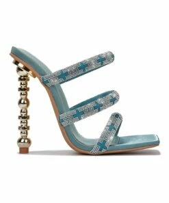 New ⌛ Cape Robbin Teal Cross Rhinestone-Accent Rena Meatllic-Heel 🩴 Sandal - 👩 Women 🎁