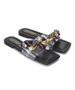 Buy 👏 Cape Robbin Black Chain-Accent Clear-Strap Slide - 👩 Women 🤩