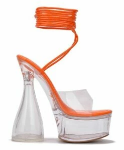 Buy 🔔 Cape Robbin Orange Strappy Clear-Heel Platform 🩴 Sandal - 👩 Women 🌟