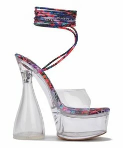 Buy 😀 Cape Robbin Purple Multicolor Strappy Clear-Heel Platform 🩴 Sandal - 👩 Women 🛒
