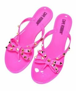 Buy ✨ Cape Robbin Pink Bow-Accent Studded Jelly Flip-Flop - 👩 Women 😀