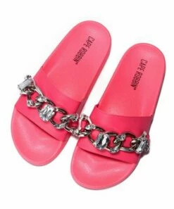 Discount ✔️ Cape Robbin Pink Rhinestone Chain-Accent Slide - 👩 Women 😉