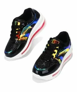 Outlet ⭐ Cape Robbin Black Glitter Abstract Chunky 👟 Sneaker - 👩 Women 🛒