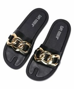 Budget 👍 Cape Robbin Black Metallic Chain Wide-Toe 🩴 Sandal - 👩 Women 😉