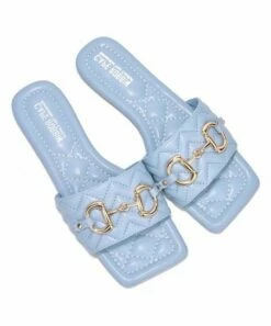 New 👍 Cape Robbin Blue Quilted Horsebit-Accent Square-Toe 🩴 Sandal - 👩 Women 🥰