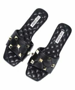 New ⭐ Cape Robbin Black Quilted Studded-Strap Square-Toe 🩴 Sandal - 👩 Women 👍