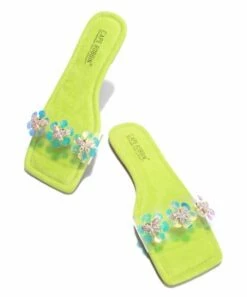 Cheap 😍 Cape Robbin Green Holographic-Sequin Square-Toe 🩴 Sandal - 👩 Women 🧨