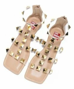 Deals ⌛ Cape Robbin Beige Studded Strappy Square-Toe Gladiator 🩴 Sandal - 👩 Women 🥰