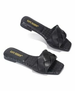 Flash Sale 👏 Cape Robbin Black Woven-Strap Square-Toe 🩴 Sandal - 👩 Women 🎁