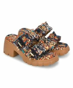 Cheap 🔥 Cape Robbin Navy & Orange Leopard Lug-Sole Ruffle-Strap 🩴 Sandal - 👩 Women ❤️