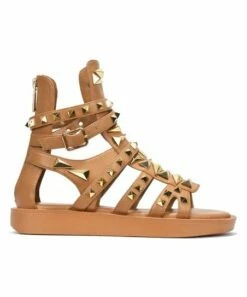 Cheapest ✔️ Cape Robbin Beige Stud-Accent Ankle-Strap Gladiator 🩴 Sandal - 👩 Women 😀