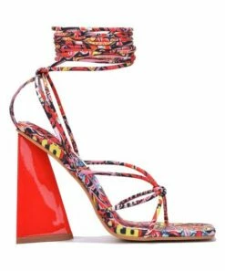 Promo 👍 Cape Robbin Red Abstract Chunky-Heel Ankle-Strap 🩴 Sandal - 👩 Women ✨