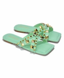 Outlet ✔️ Cape Robbin Green Spike-Accent Square-Toe 🩴 Sandal - 👩 Women 👍