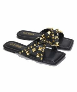 Best Pirce 🛒 Cape Robbin Black Spike-Accent Square-Toe 🩴 Sandal - 👩 Women 🎉