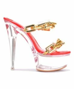 Budget 🧨 Cape Robbin Red & Clear Chain-Strap Platform 🩴 Sandal - 👩 Women ⭐