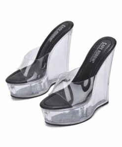 Best Pirce 👍 Cape Robbin Black & Clear Platform Wedge 🩴 Sandal - 👩 Women 😍