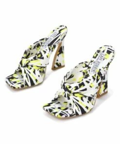 Outlet ✨ Cape Robbin White & Yellow Abstract Knot-Strap Heeled 🩴 Sandal - 👩 Women ❤️