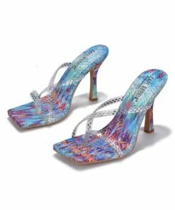 Cheap ✔️ Cape Robbin Blue & Purple Abstract Rhinestone Strappy Heeled 🩴 Sandal - 👩 Women 💯