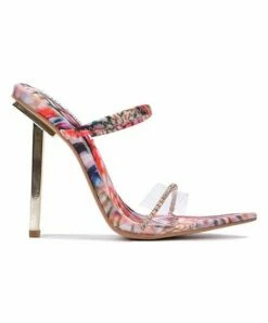 Coupon 😍 Cape Robbin Red Abstract Rhinestone-Accent Double-Strap Heeled 🩴 Sandal - 👩 Women 🥰