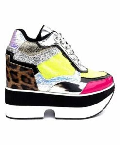 Coupon 😀 Cape Robbin Lime & Fuchsia Patchwork Wedge 👟 Sneaker - 👩 Women 🛒