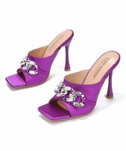 Cheapest 😉 Cape Robbin Purple & Goldtone Chain-Accent Heeled 🩴 Sandal - 👩 Women ⭐
