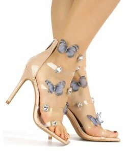 Cheap 🎉 Cape Robbin Beige & Blue Butterfly Rhinestone-Accent Heeled 🩴 Sandal - 👩 Women 🎁