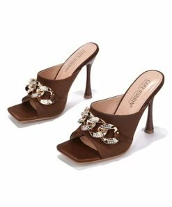 Promo 🥰 Cape Robbin Brown & Goldtone Chain-Accent Heeled 🩴 Sandal - 👩 Women 🎁