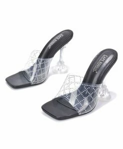 Cheapest ❤️ Cape Robbin Black Rhinestone-Accent Quit Heeled 🩴 Sandal - 👩 Women 🎁