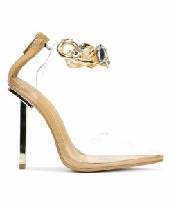 Cheapest 🤩 Cape Robbin Beige Chain-Accent Clear-Strap Pointed-Toe Pump - 👩 Women ⭐