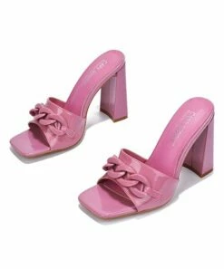 Deals ✔️ Cape Robbin Mauve Chain-Accent Square-Toe Heeled 🩴 Sandal - 👩 Women 🥰