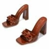 Budget 🎉 Cape Robbin Brown Chain-Accent Square-Toe Heeled 🩴 Sandal - 👩 Women ⌛