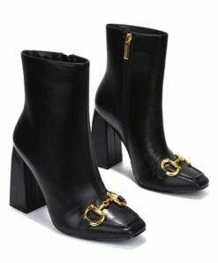 Budget 🔔 Cape Robbin Black & Goldtone Bit-Accent Ankle Boot - 👩 Women ⌛