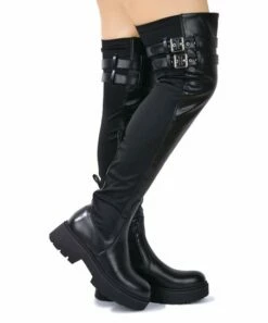 Deals 🌟 Cape Robbin Black Double-Buckle Over-the-Knee Boot - 👩 Women 🛒