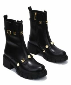 Buy ⭐ Cape Robbin Black & Goldtone Stud-Accent Ankle Boot - 👩 Women 🎁