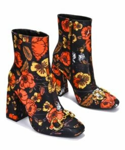 Deals ❤️ Cape Robbin Black Floral & Goldtone Bit-Accent Ankle Boot - 👩 Women 💯