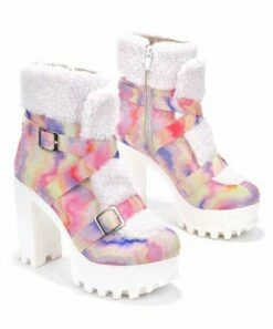 Brand new 🧨 Cape Robbin White & Pink Abstract Faux Sherpa-Accent Platform Bootie - 👩 Women 🤩