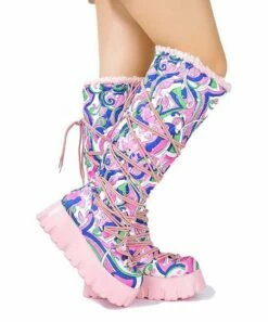 Hot Sale ⭐ Cape Robbin Pink & Blue Abstract Quilted Platform Boot - 👩 Women 🧨