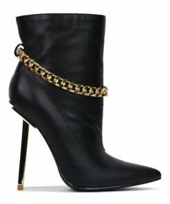 Hot Sale ❤️ Cape Robbin Black Chain-Detail Pointed-Toe Stiletto Bootie - 👩 Women ⌛