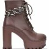 Hot Sale 🧨 Cape Robbin Mocha Chain-Accent Lace-Up Platform Bootie - 👩 Women 🔥