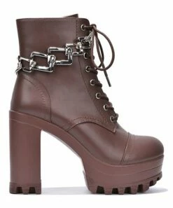 Hot Sale 🧨 Cape Robbin Mocha Chain-Accent Lace-Up Platform Bootie - 👩 Women 🔥