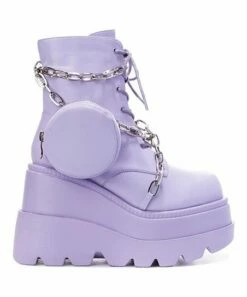 Buy 🔔 Cape Robbin Purple Chain-Accent Pocket Platform Ankle Boot - 👩 Women ⭐