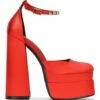 Best deal ⌛ Cape Robbin Red Rhinestone-Accent Ankle-Strap Block-Heel Platform Pump - 👩 Women 🔥