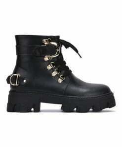 Outlet 🔥 Cape Robbin Black Buckle-Accent Lace-Up Ankle Boot - 👩 Women 🥰