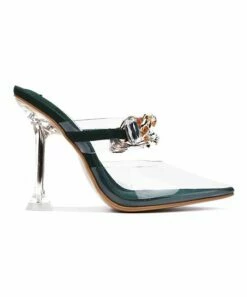 Discount ✨ Cape Robbin Green & Clear Gem-Detail Pointed-Toe Heeled Mule - 👩 Women 🧨